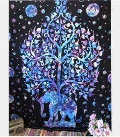 Stamp Bohemia Beach Blanket Mural (Option: Blue Colorful Tree-Medium)