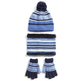 Winter Kids Knitted Hat, Scarf, and Gloves, 3Pcs Boys/Girls Winter Warm (Color: Blue)