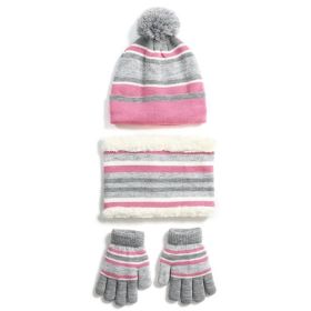 Winter Kids Knitted Hat, Scarf, and Gloves, 3Pcs Boys/Girls Winter Warm (Color: Pink)
