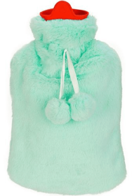 2L Hot Water Bottle with Plush Cover, Classic Natural Rubber Warmer (Color: Green)